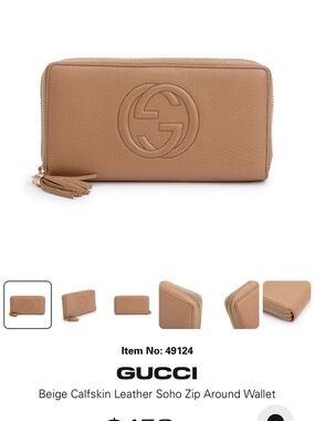 Gucci Tan Calfskin Soho Zip Wallet with Tassel